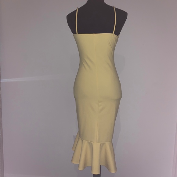 Yellow Ruffle Hem Midi Occasion Dress. - Picture 6 of 6